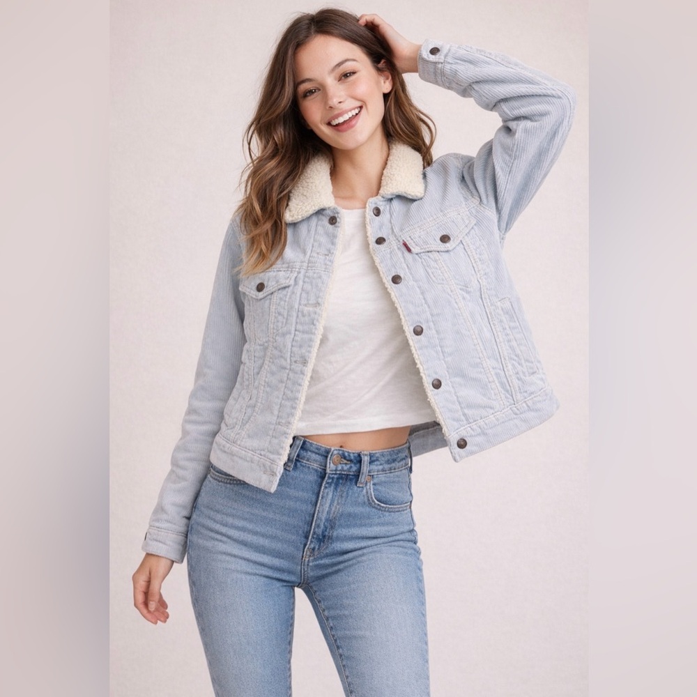 Levi's Original Sherpa Trucker Jacket in light blue corduroy